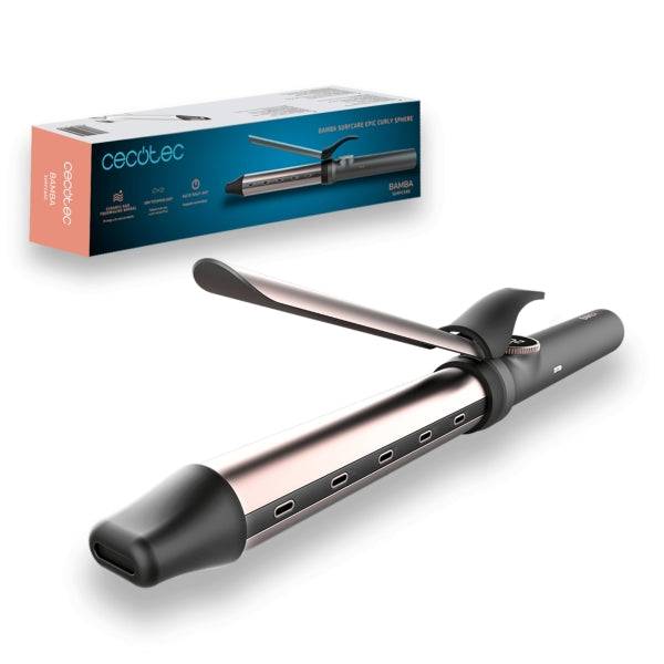 Cecotec Bamba SurfCare Epic Curly Sphere Arricciacapelli 32mm - Cilindro Ceramica e Tormalina - Ioni Negativi - Display LED della Temperatura - Intervallo 120-210°C - Cavo 360° - Punta Fredda - Colore Grigio