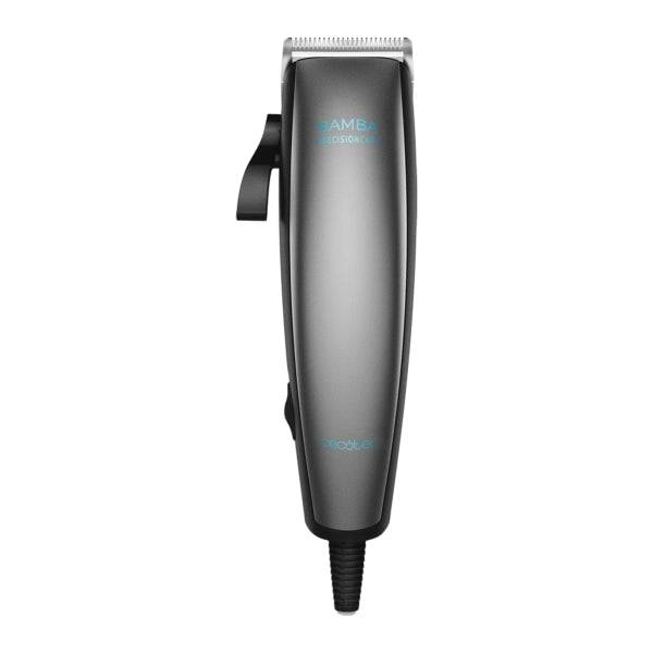 Cecotec Bamba PrecisionCare Power Blade Titanium Tagliacapelli con Cavo - Lame Titanio - Uso Asciutto e Umido - 9 Pettini Guida - Leva Regolazione Regolabile - Lubrificante - Grigio