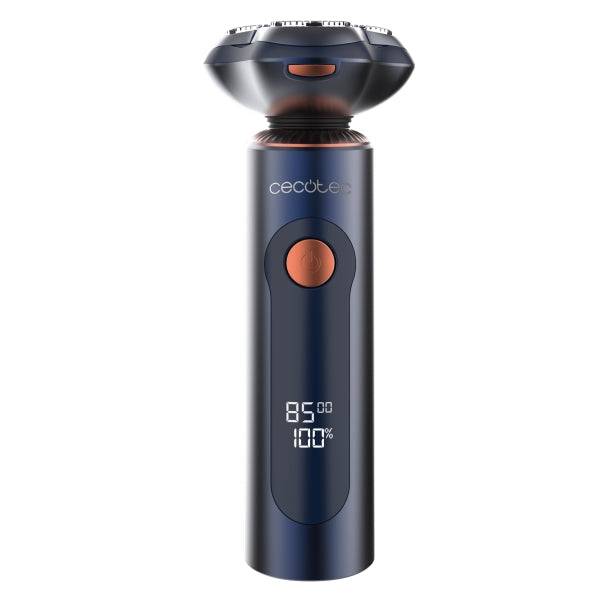 Cecotec PrecisionCare Pro Rasoio Rotativo - Display LCD - Lame di Titanio Doppie - Autonomia 80min - Resistenza IPX6 - Base di Ricarica - Colore Blu Marino