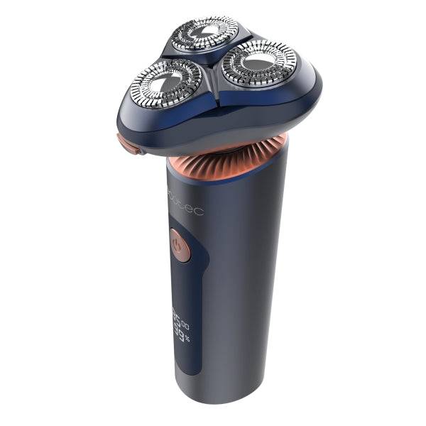 Cecotec PrecisionCare Pro Rasoio Rotativo - Display LCD - Lame di Titanio Doppie - Autonomia 80min - Resistenza IPX6 - Base di Ricarica - Colore Blu Marino