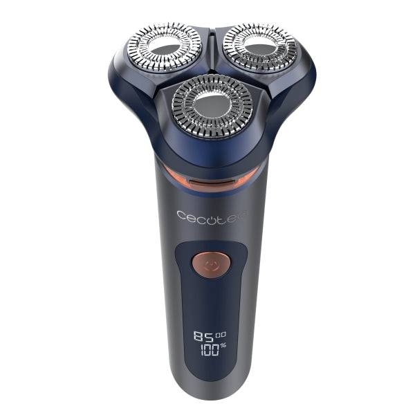 Cecotec PrecisionCare Pro Rasoio Rotativo - Display LCD - Lame di Titanio Doppie - Autonomia 80min - Resistenza IPX6 - Base di Ricarica - Colore Blu Marino
