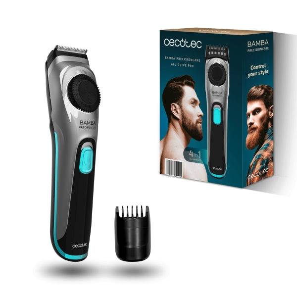 Cecotec Bamba PrecisionCare AllDrive Pro Regolabarba - Lame Titanio - Uso Wireless e con Cavo - Autonomia 75min - Lame Estraibili - Ergonomico - Grigio