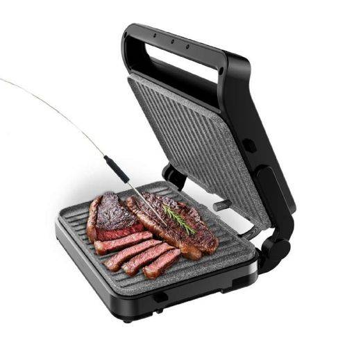 Cecotec Rock'nGrill 2000 PerfectCook Griglia Elettrica con Sonda Temperatura Intelligente - 2000W - Piastre Removibili - Finitura Acciaio Inossidabile - Vaschetta Raccogligrasso - 30x23cm - Colore Nero