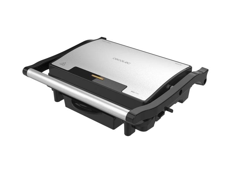 Cecotec Rock'nGrill 1500 Rapid Piastra Grill Elettrica - Potenza 1500W - Rivestimento Antiaderente - Vassoio Raccogli Grasso - Piastra Superiore Regolabile - 24.5x17.3cm - Acciaio Inossidabile