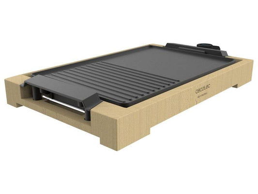 Cecotec Tasty and Grill 2000 Bamboo Black Piastra Elettrica - 2000W - Antiaderente - Struttura Bambù - Termostato - Adatta alla Lavastoviglie - Vassoio Raccogligrasso - 37.5x24.5cm - Colore Legno Chiaro