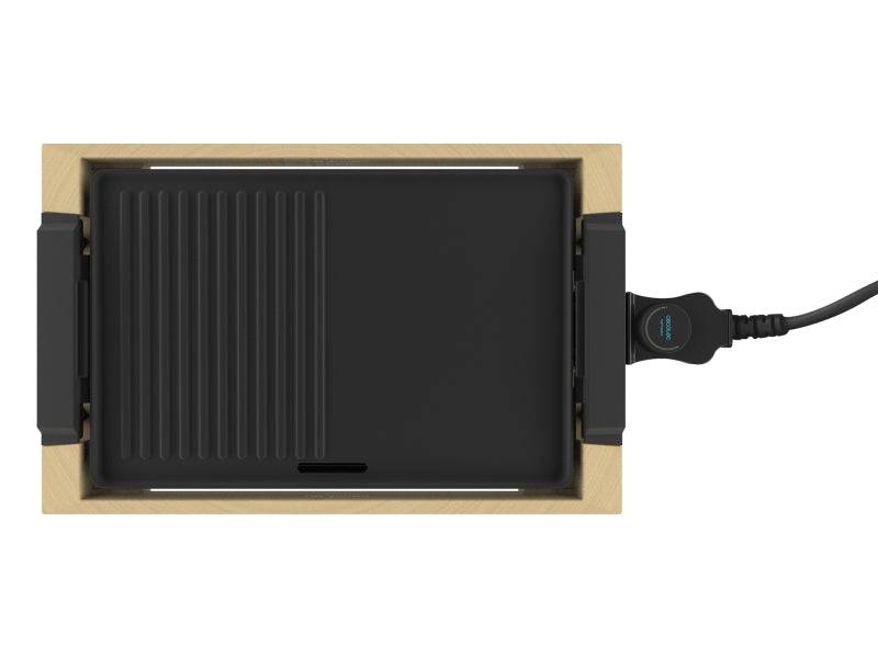 Cecotec Tasty and Grill 2000 Bamboo Black Piastra Elettrica - 2000W - Antiaderente - Struttura Bambù - Termostato - Adatta alla Lavastoviglie - Vassoio Raccogligrasso - 37.5x24.5cm - Colore Legno Chiaro
