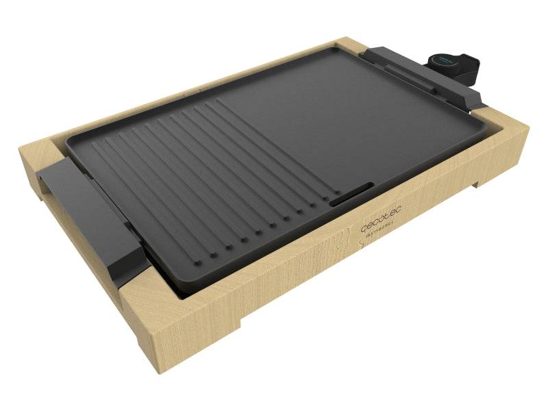 Cecotec Tasty and Grill 2000 Bamboo Black Piastra Elettrica - 2000W - Antiaderente - Struttura Bambù - Termostato - Adatta alla Lavastoviglie - Vassoio Raccogligrasso - 37.5x24.5cm - Colore Legno Chiaro