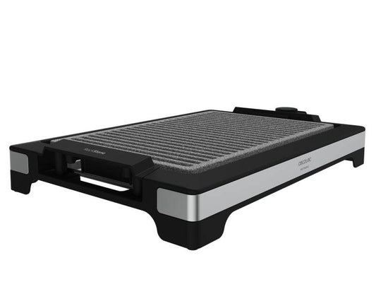 Cecotec Tasty and Grill 2000 Inox LineStone Piastra Elettrica - 2000W - Finiture Acciaio Inossidabile - Antiaderente - Termostato - Adatta alla Lavastoviglie - Vassoio Raccogligrasso - 37.5x24.5cm - Colore Nero