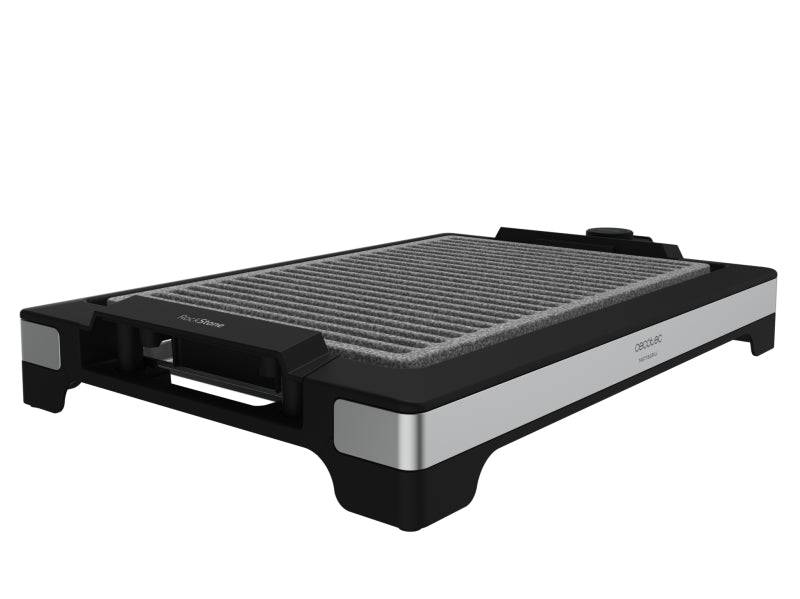 Cecotec Tasty and Grill 2000 Inox LineStone Piastra Elettrica - 2000W - Finiture Acciaio Inossidabile - Antiaderente - Termostato - Adatta alla Lavastoviglie - Vassoio Raccogligrasso - 37.5x24.5cm - Colore Nero