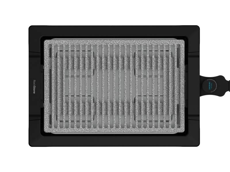 Cecotec Tasty and Grill 2000 Inox LineStone Piastra Elettrica - 2000W - Finiture Acciaio Inossidabile - Antiaderente - Termostato - Adatta alla Lavastoviglie - Vassoio Raccogligrasso - 37.5x24.5cm - Colore Nero