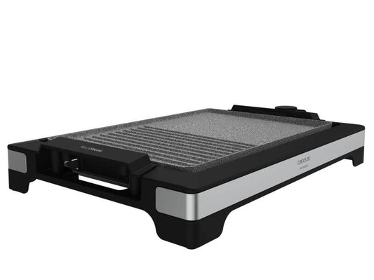 Cecotec Tasty and Grill 2000 Inox MixStone Piastra Elettrica - 2000W - Antiaderente - Termostato Regolabile - Finitura in Acciaio Inossidabile - Vassoio Raccogligrasso - 37,5x24,5cm - Colore Nero