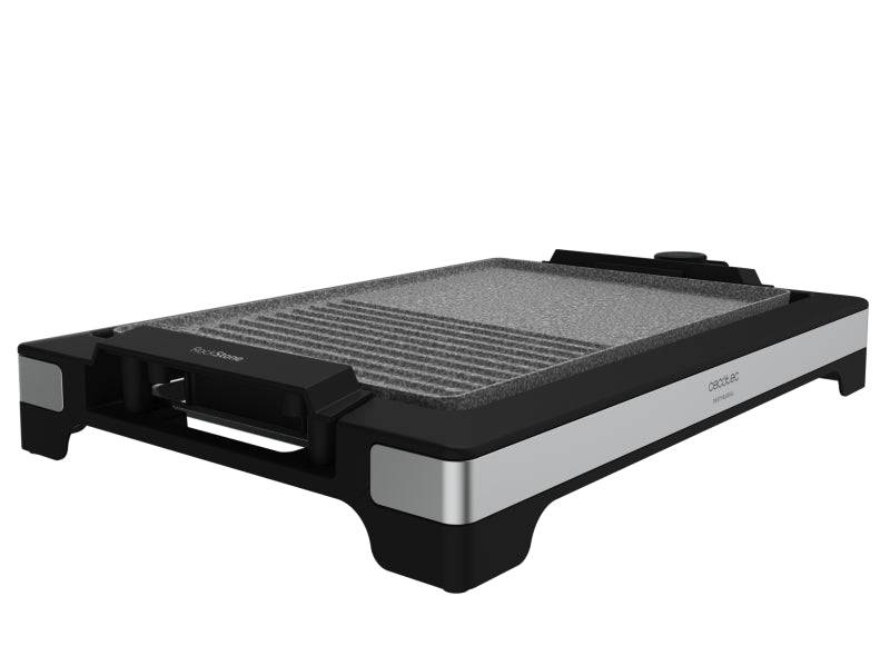 Cecotec Tasty and Grill 2000 Inox MixStone Piastra Elettrica - 2000W - Antiaderente - Termostato Regolabile - Finitura in Acciaio Inossidabile - Vassoio Raccogligrasso - 37,5x24,5cm - Colore Nero