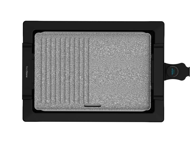 Cecotec Tasty and Grill 2000 Inox MixStone Piastra Elettrica - 2000W - Antiaderente - Termostato Regolabile - Finitura in Acciaio Inossidabile - Vassoio Raccogligrasso - 37,5x24,5cm - Colore Nero