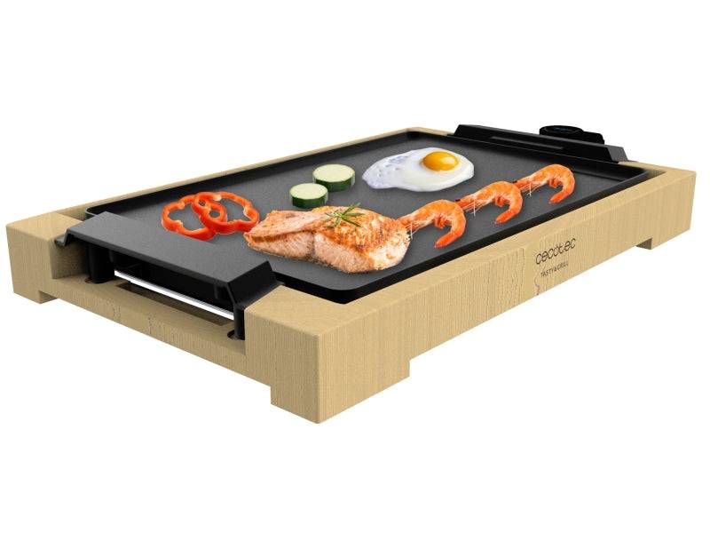 Cecotec Tasty and Grill 2000 Bamboo Piastra Elettrica - 2000W - Struttura Bambù - Antiaderente - Termostato Regolabile - Adatta alla Lavastoviglie - Include Spatola - 37.5x24.5cm - Colore Legno Chiaro