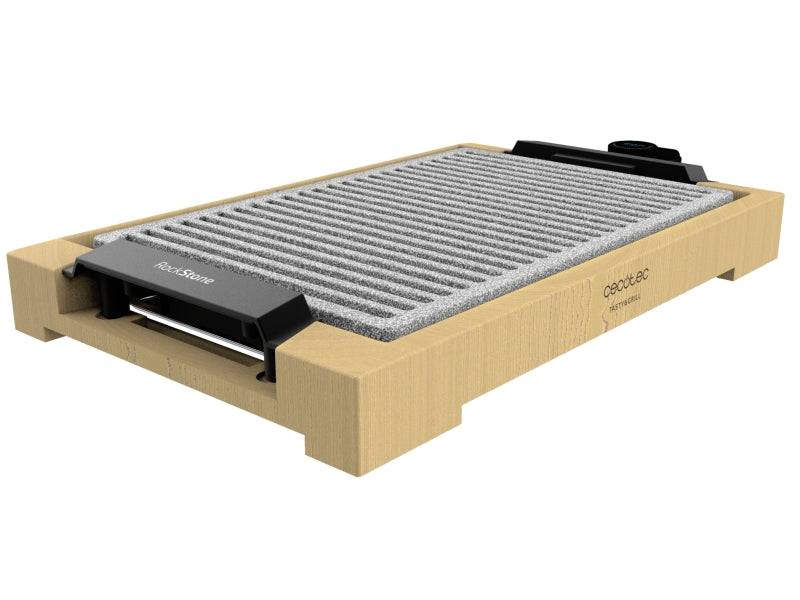 Cecotec Tasty and Grill 2000 Bamboo LineStone Piastra Elettrica - 2000W - Antiaderente - Struttura Bambù - Termostato Regolabile - Adatta alla Lavastoviglie - Spatola - 37.5x24.5cm - Colore Legno Chiaro