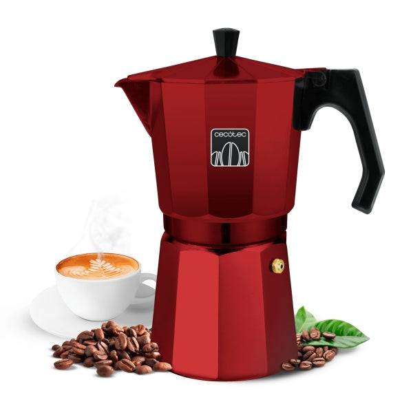Cecotec Mokclassic 900 Macchinetta Caffè Italiana 9 Tazze - Alluminio Pressofuso - Idonea per Gas, Elettrico e Vetroceramica - Facile da Pulire - Valvola di Sicurezza - Filtro Acciaio Inossidabile - Colore Rosso