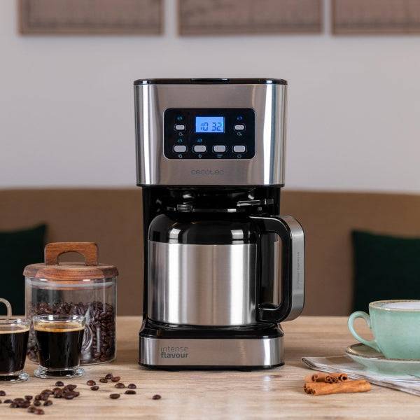 Cecotec Coffee 66 Drop and Thermo Time Caffettiera a Goccia - 950W - Capacità per 10 Tazze - Caraffa Thermos - LCD Retroilluminato - Programmabile - Antisgocciolamento - Filtro Riutilizzabile - Acciaio Inossidabile