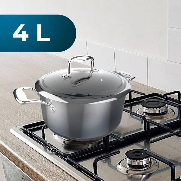 Cecotec Polka Classy Pentola da 24cm di Diametro - Capacità 4L - Acciaio Inossidabile 18/10 - Coperchio in Vetro e Acciaio - Rivestimento Antiaderente - Lavabile in Lavastoviglie - Compatibile con Induzione