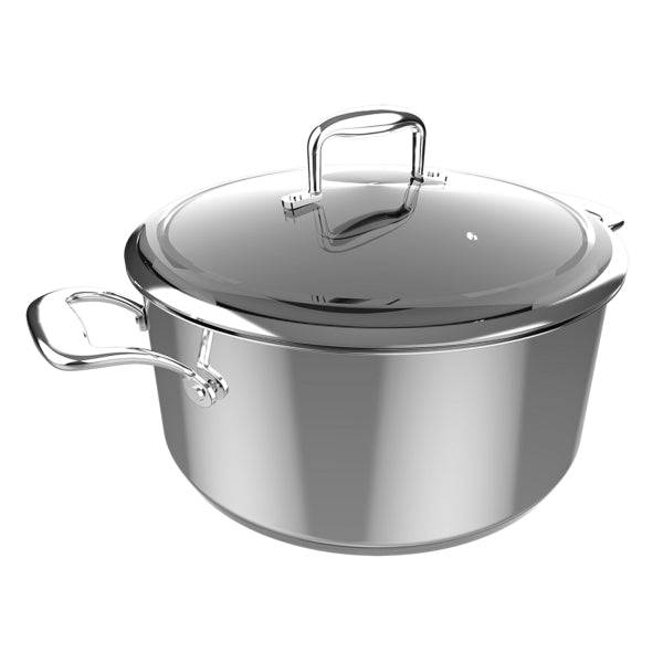 Cecotec Polka Classy Pentola 28cm di Diametro - Capacità 7,5L - Acciaio Inossidabile 18/10 - Maniglie Rivettate - Coperchio Vetro e Acciaio - Rivestimento Antiaderente - Compatibile con Induzione