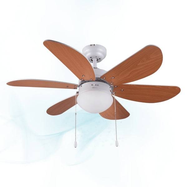 Cecotec EnergySilence Aero 360 Ventilatore da Soffitto con 6 Pale Reversibili e Luce - 50W - 91cm Diametro - Silenzioso - Modalità Invernale - 3 Velocità - Pale in Legno - Acciaio Inossidabile