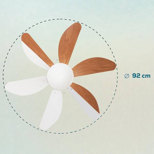 Cecotec EnergySilence Aero 360 Ventilatore da Soffitto con 6 Pale Reversibili e Luce - 50W - 91cm Diametro - Silenzioso - Modalità Invernale - 3 Velocità - Pale in Legno - Acciaio Inossidabile