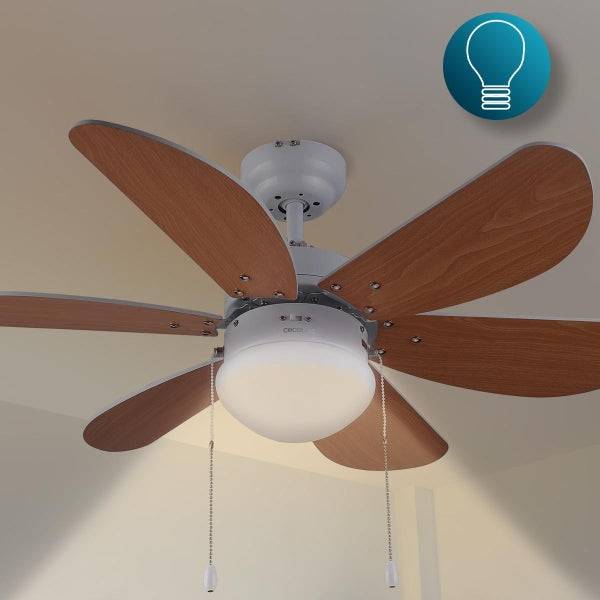 Cecotec EnergySilence Aero 360 Ventilatore da Soffitto con 6 Pale Reversibili e Luce - 50W - 91cm Diametro - Silenzioso - Modalità Invernale - 3 Velocità - Pale in Legno - Acciaio Inossidabile