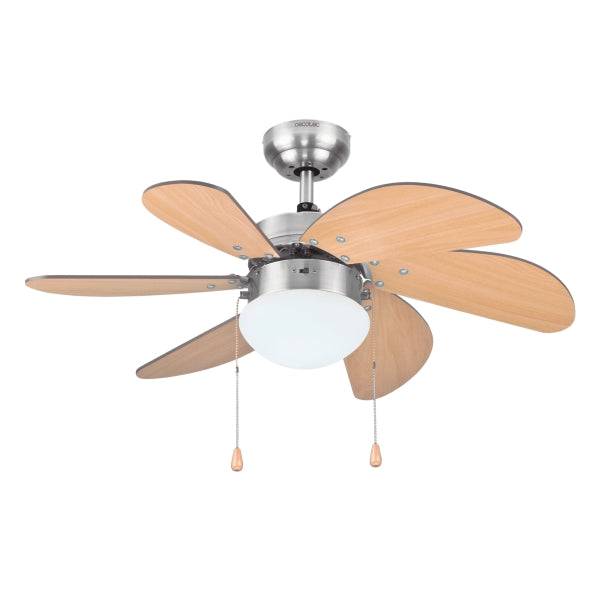 Cecotec EnergySilence Aero 350 Ventilatore da Soffitto con 6 Pale Reversibili e Luce - 50W - Funzionamento Silenzioso - Modalità Invernale/Estiva - 3 Velocità - Pale in Legno Chiaro - Acciaio Inossidabile