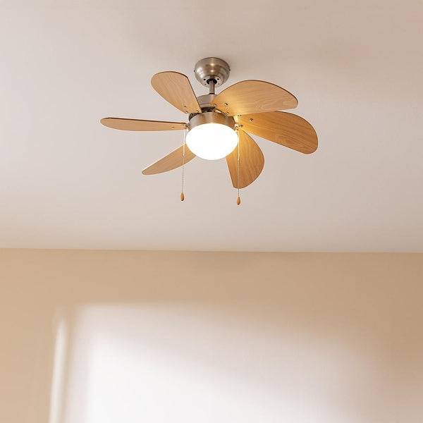 Cecotec EnergySilence Aero 350 Ventilatore da Soffitto con 6 Pale Reversibili e Luce - 50W - Funzionamento Silenzioso - Modalità Invernale/Estiva - 3 Velocità - Pale in Legno Chiaro - Acciaio Inossidabile