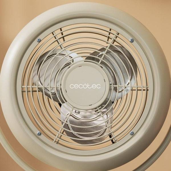 Cecotec EnergySilence 800 RetroDesk Ventilatore da Tavolo con 3 Pale - 20W - Diametro 20cm - Inclinazione Regolabile - 2 Velocità - Griglia Protettiva - Base Stabile - Colore Beige