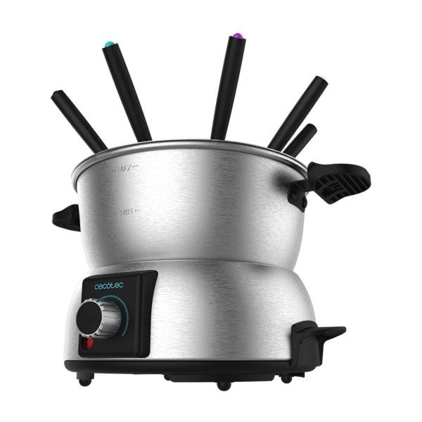 Cecotec Fun GourmetFondue Fonduta Elettrica - Potenza 1000W - Acciaio Inossidabile - Termostato Regolabile - Coperchio Antischizzo - Include 8 Forchette - Adatta alla Lavastoviglie