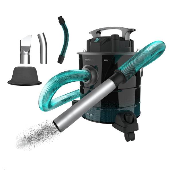 Cecotec Conga Ash 5000 Home Aspiratore per Ceneri e Pellet - Potenza 1200W - Capacità 20L - Aspirazione 18kPa - Ruote e Maniglia - Serbatoio in Acciaio Inossidabile - Bocchetta di 38mm - Colore Nero e Blu