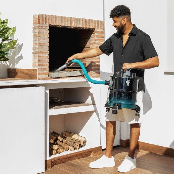 Cecotec Conga Ash 5000 Home Aspiratore per Ceneri e Pellet - Potenza 1200W - Capacità 20L - Aspirazione 18kPa - Ruote e Maniglia - Serbatoio in Acciaio Inossidabile - Bocchetta di 38mm - Colore Nero e Blu