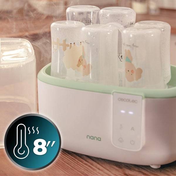 Cecotec Nana BabyCare DigitalSterilizer Sterilizzatore fino a 6 Biberon - 600W - Sterilizza in 8min - Privo BPA - Supporto Tettarelle - 3 Modalità - Display Digitale - Bianco