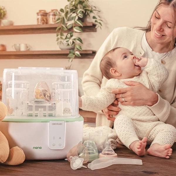 Cecotec Nana BabyCare DigitalSterilizer Sterilizzatore fino a 6 Biberon - 600W - Sterilizza in 8min - Privo BPA - Supporto Tettarelle - 3 Modalità - Display Digitale - Bianco
