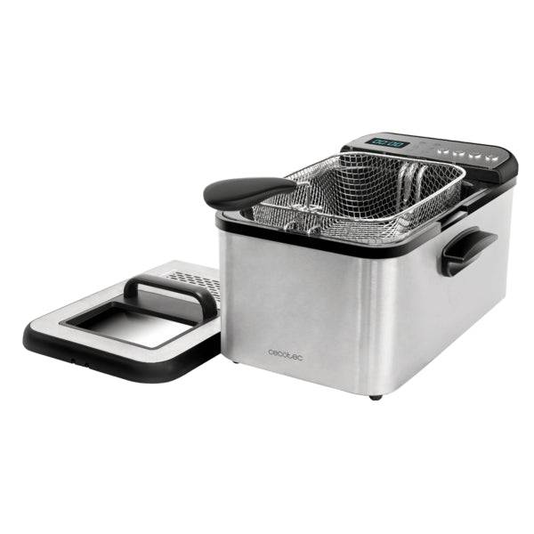 Cecotec Cleanfry Luxury 3000 Friggitrice Elettrica - Potenza 2400W - Capacità 3,2L - Display Digitale - 5 Programmi Preconfigurati - Filtro Incluso - Acciaio Inossidabile - Coperchio con Finestra