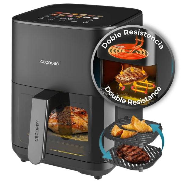 Cecotec Cecofry and Grill Duoheat 4000 Friggitrice ad Aria 3 in 1 - Potenza 1900W - Risultati Uniformi - Griglia - Pizze Croccanti - Capacità 4L - Controllo Temperatura - Colore Nero
