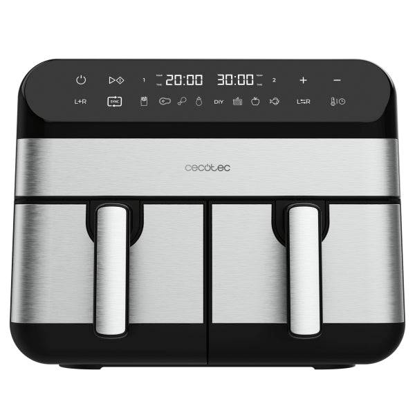 Cecotec Cecofry Advance 9000 Inox Friggitrice ad Aria Doppia - 2800W - Capacità 9L - Intervallo 80-200°C - 8 Programmi Preconfigurati - Acciaio Inossidabile - Colore Nero