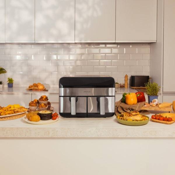Cecotec Cecofry Advance 9000 Inox Friggitrice ad Aria Doppia - 2800W - Capacità 9L - Intervallo 80-200°C - 8 Programmi Preconfigurati - Acciaio Inossidabile - Colore Nero