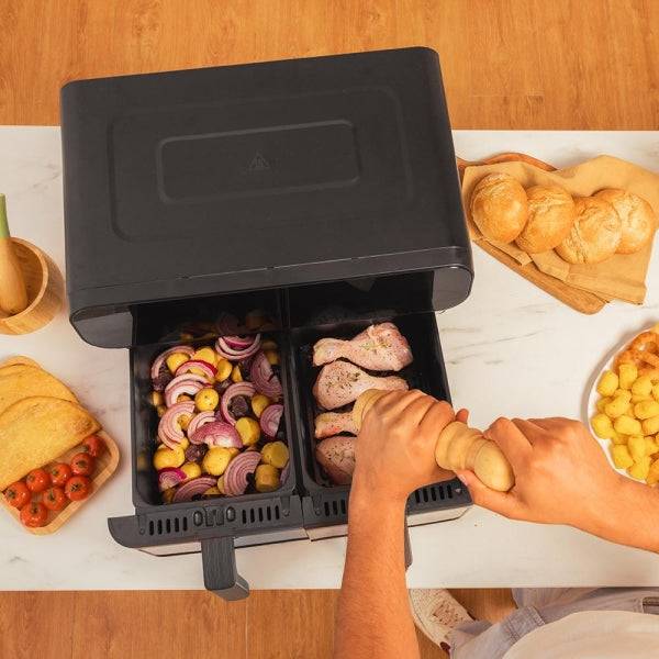 Cecotec Cecofry Advance 9000 Inox Friggitrice ad Aria Doppia - 2800W - Capacità 9L - Intervallo 80-200°C - 8 Programmi Preconfigurati - Acciaio Inossidabile - Colore Nero