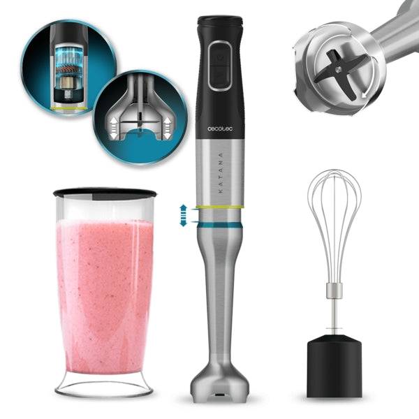 Cecotec Katana 15 Cream Frullatore ad Immersione - Potenza 1500W - Funzione Oscillante - Lame in Titanio - 21 Velocità - Campana Antischizzo - Bicchiere 800ml con Coperchio - Funzione Turbo - Colore Nero