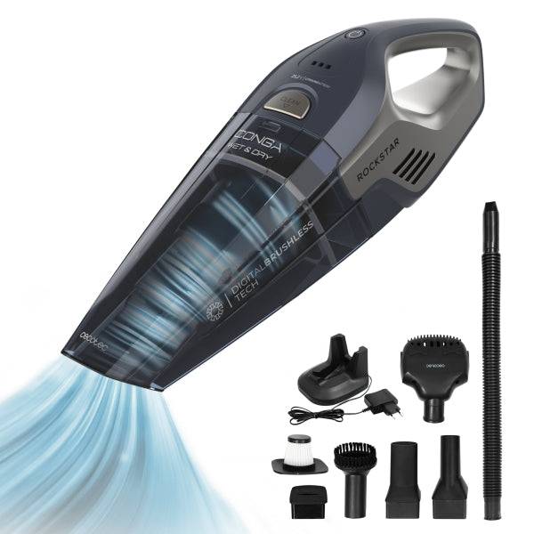 Cecotec Conga Rockstar Animal Hand Aspirapolvere a Mano - 20kPa - Solidi e Liquidi - Autonomia 40min - Serbatoio 500ml - Accessori Inclusi - Filtro ad Alta Efficienza - Colore Grigio e Blu Marino