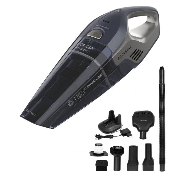 Cecotec Conga Rockstar Animal Hand Aspirapolvere a Mano - 20kPa - Solidi e Liquidi - Autonomia 40min - Serbatoio 500ml - Accessori Inclusi - Filtro ad Alta Efficienza - Colore Grigio e Blu Marino