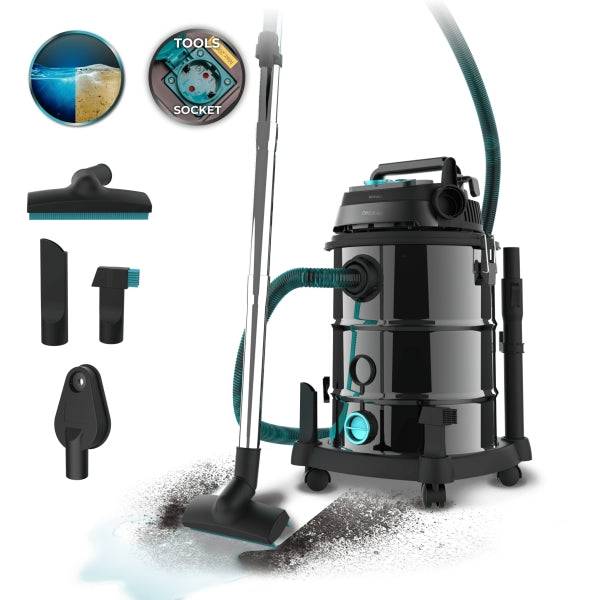 Cecotec Conga Rockstar Wet and Dry Steel Pro Tool Aspiratore Trainabile - 1600W - Carrozzeria Metallica - Serbatoio 30L - Filtraggio Multiplo - Presa per Accessori - Funzione Soffiante - Acciaio Inossidabile