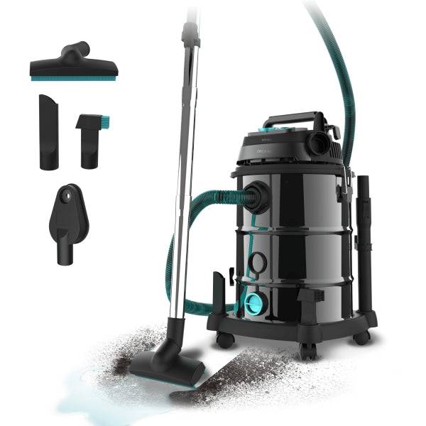 Cecotec Conga Rockstar Wet and Dry Steel Pro Tool Aspiratore Trainabile - 1600W - Carrozzeria Metallica - Serbatoio 30L - Filtraggio Multiplo - Presa per Accessori - Funzione Soffiante - Acciaio Inossidabile