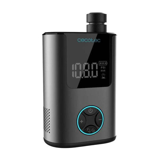 Cecotec Mini Air Max Gonfiatore di Pneumatici - Potenza fino a 150psi - Doppia Batteria 600mAh - 4 Bocchette Adattabili - Display LCD con Controllo - Ricarica USB-C Rapida - Include Accessori - Colore Nero