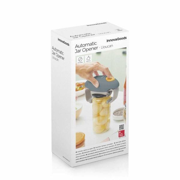 Innovagoods Lloucan Apriscatole e Vasetti Elettrico - Automatico - Facile da Usare - Regolabile - Funziona con 2 Pile AA - Spegnimento Automatico - 19.5x10.8x6.7cm - Colore Grigio e Blu