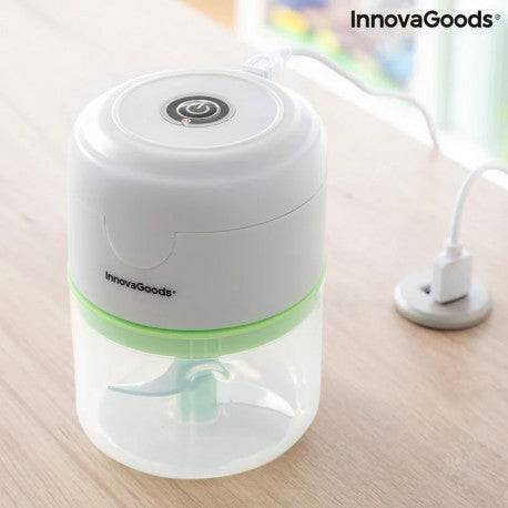Innovagoods Echoppie Mini Tritatutto Ricaricabile - Potenza 40W - Capacità 250ml - Lame in Acciaio Inossidabile - Batteria 1300mAh - Velocità 30.000rpm - Colore Grigio, Verde e Trasparente