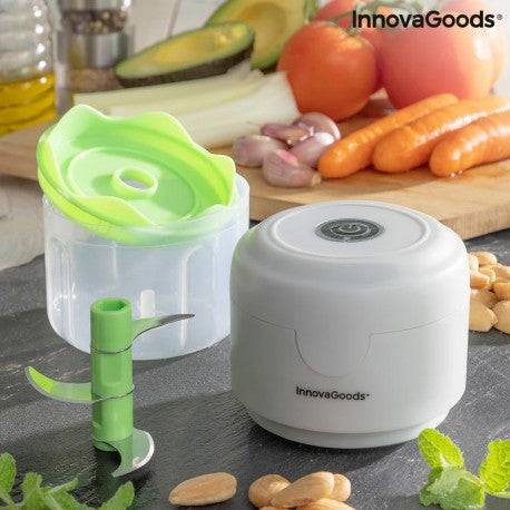 Innovagoods Echoppie Mini Tritatutto Ricaricabile - Potenza 40W - Capacità 250ml - Lame in Acciaio Inossidabile - Batteria 1300mAh - Velocità 30.000rpm - Colore Grigio, Verde e Trasparente