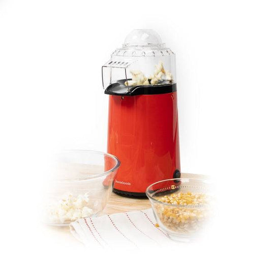 Innovagoods Popmar Macchina per Popcorn ad Aria Calda - Potenza 1200W - Cucina senza Olio - Misurino Coperchio - Protezione Termica - Colore Rosso, Nero e Trasparente