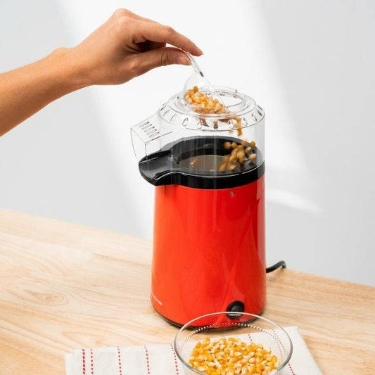 Innovagoods Popmar Macchina per Popcorn ad Aria Calda - Potenza 1200W - Cucina senza Olio - Misurino Coperchio - Protezione Termica - Colore Rosso, Nero e Trasparente